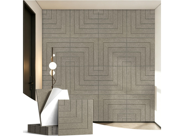 Acoustic Panels Right Angled Line Pattern Sound Absorbing Wall 6 Pack 23.6x23.6 Inch Self-Adhesive High-Density, Decorative, Soundproofing Noise...