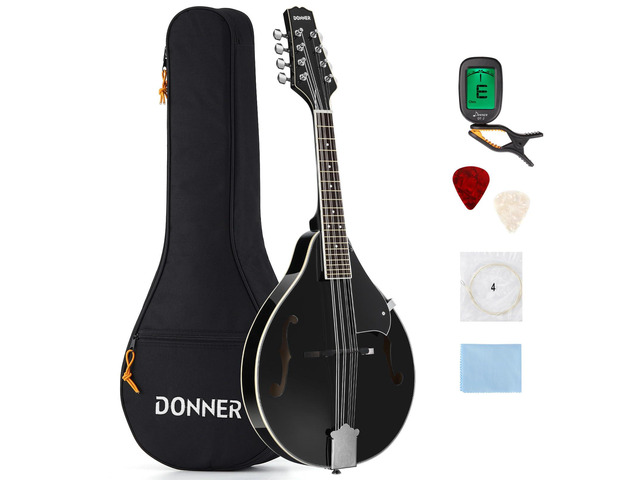 Acoustic Mandolin Instrument Kits - A Style, DML-100B, Black Mahogany Wood Musical Mandolin Guitar Complete Set 8 String with Tuner, Strings and...