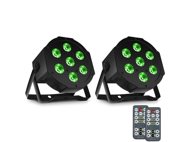 Par Can Lights LED 7x18W RGBWAP 6in1 Wash Stage Lights 2 Pack Remote and DMX512 Control Uplights, Sound Activated, Auto Run Flat, for Christmas...