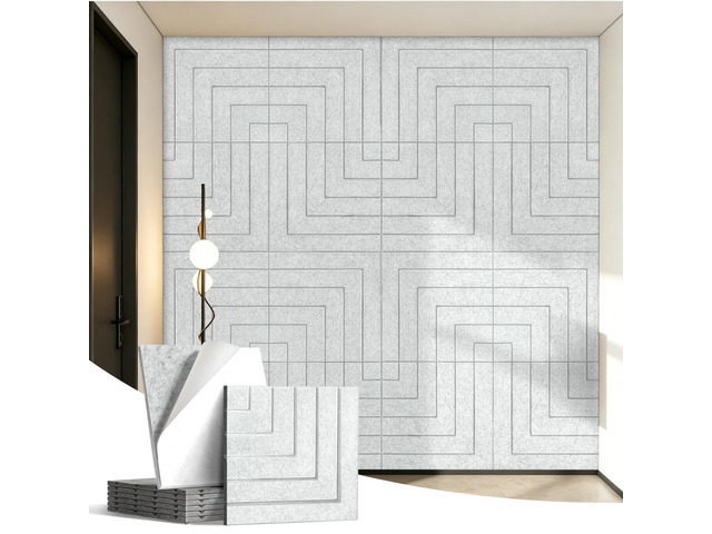 Acoustic Panels Right Angled Line Pattern Sound Absorbing Wall 6 Pack 23.6x23.6 Inch Self-Adhesive High-Density, Decorative, Soundproofing Noise...
