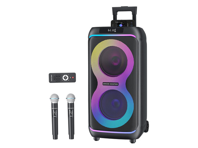 GKDT81 Karaoke Machine with 2 Microphones for Adults, 80W Rated Power, Dual 8' Woofers, Portable Bluetooth Party Speaker with Wheels & Pull Handle,...