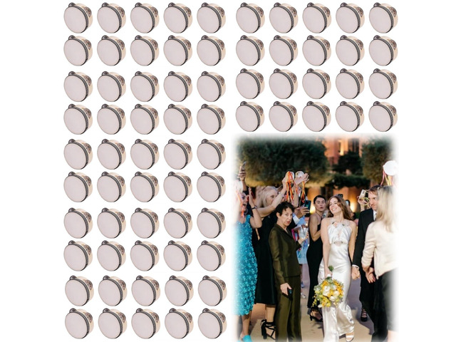 4 Inch Wedding Tambourine Bulk Mini Drum Noise Makers for Guest Hand Held Tambourine Dance Floor Props Single Row Metal Jingle Percussion Gift...