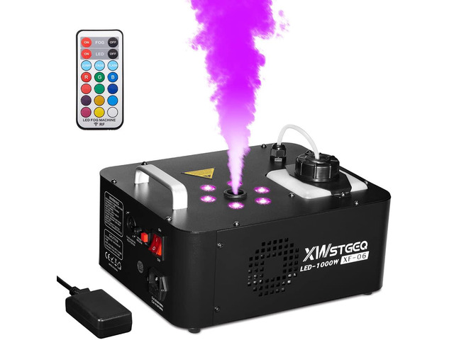 1000W Vertical Fog Smoke Machine with LED Lights Wireless Remote 6 Color Changing LED, Auto One-Touch Spray, Vertical Mountable, Non-Toxic Fog...