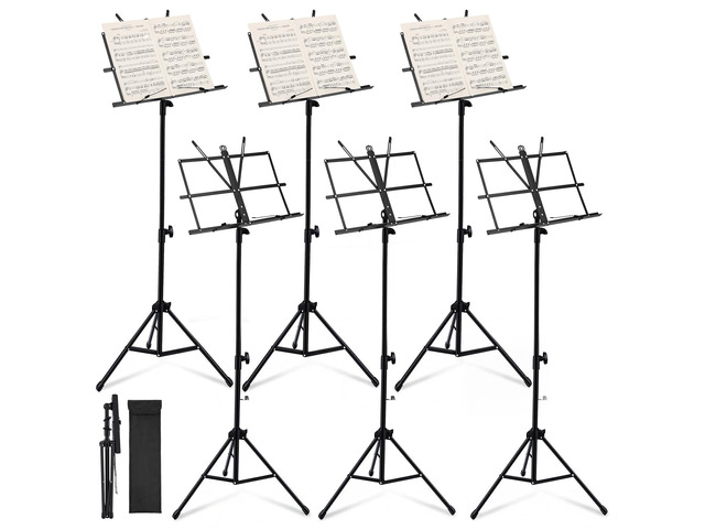 6 Pack Portable Folding Music Stand with Carrying Bags, Dual Use Metal Desktop Book Holder, Adjustable Height 25.659', Stable Tripod for Musicians,...