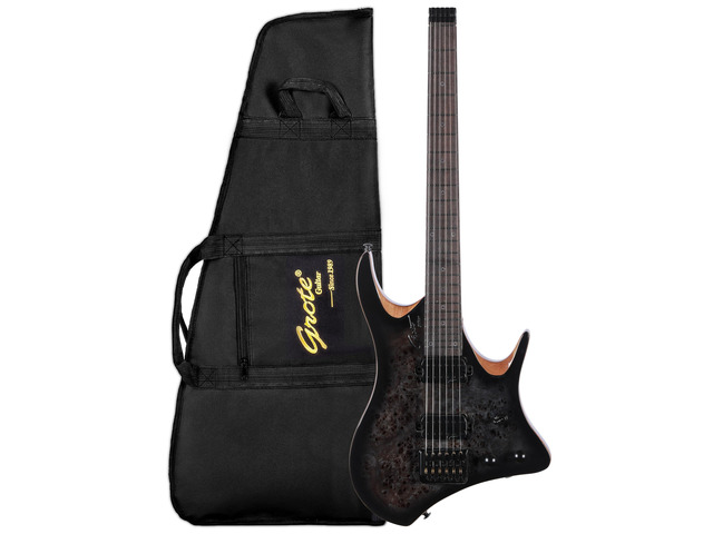 Headless Electric Guitar Mahogany Body Maple Neck Lightweight guitar with Gigbag GRHL-004 (Black)