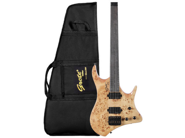 Headless Electric Guitar Mahogany Body Maple Neck Lightweight guitar with Gigbag GRHL-004 (Natural)