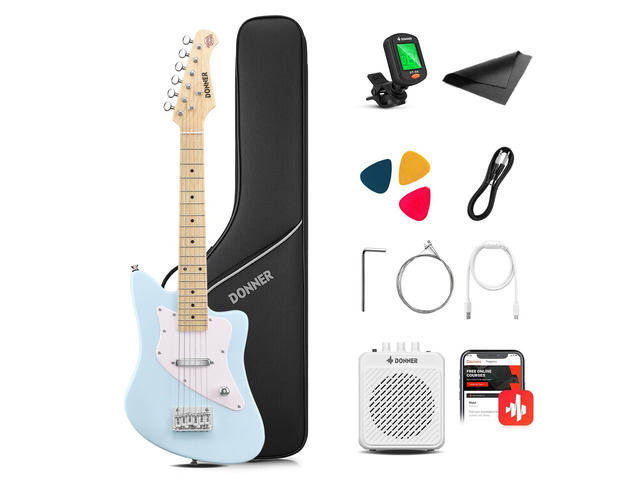 30 Inch Kids Electric Guitar Beginner Kit (Blue) Short Scale Starter Pack for Boys & Girls, with Mini Amp, Strap, Picks, Turner, Clear Sound and...