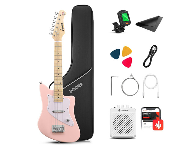 30 Inch Kids Electric Guitar Beginner Kit (Pink) Short Scale Starter Pack for Boys & Girls, with Mini Amp, Strap, Picks, Turner, Clear Sound and...