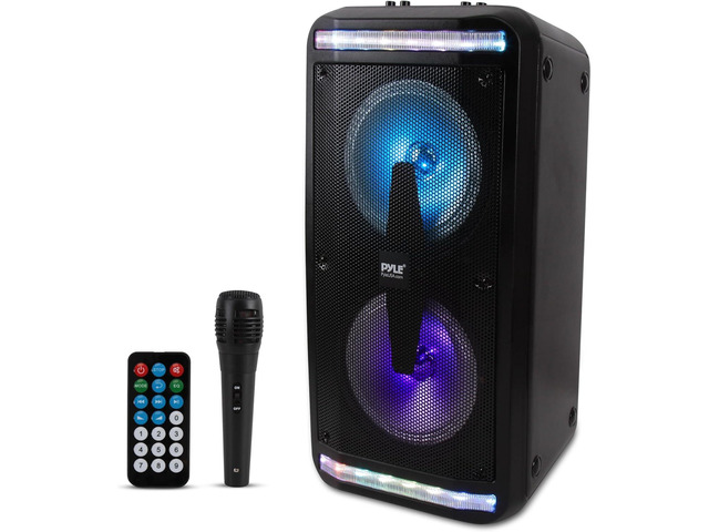 Bluetooth Speaker and PA System - Portable Stereo Karaoke System with Wired Mic, Built-in LED Party Lights, MP3/USB/Micro SD Readers, FM Radio, 8'...