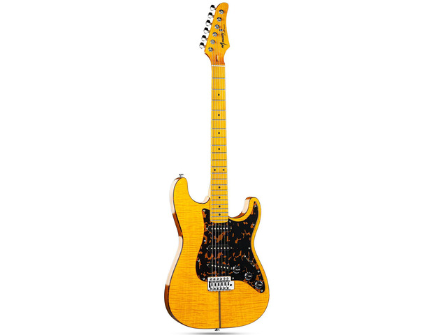 MBS Solid Body Electric Guitar with Mahogany Body, Maple Fingerboard and Bone Nut, for Beginner to Professional Players, Right Handed, Natural...