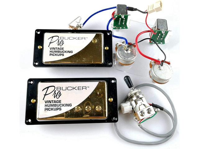 1 Set ProBucker Alnico Bridge & Neck Pickups with Pro Wiring Harness Pots & 3 Way Switches for electric guitar (Gold Black Ring)