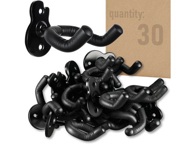 30Pack Guitar Hanger Bulk Wall Mount Hook Black Metal Guitar Holder Black