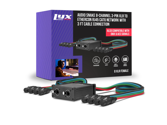 8-Channel Female XLR Audio Snake for Stage Sound, Studio, and Lighting, Multi-Network XLR to RJ45 Ethercon Adapter with Heavy-Duty Shield and...