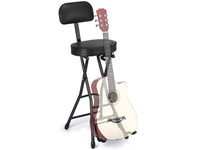 Guitar Stool with Thick Padded Cushion, Guitar Chair, Ergonomic Backrest Heavy Duty 300 Pound Capacity Portable Seat with Foot Rest, Folding Stand,...