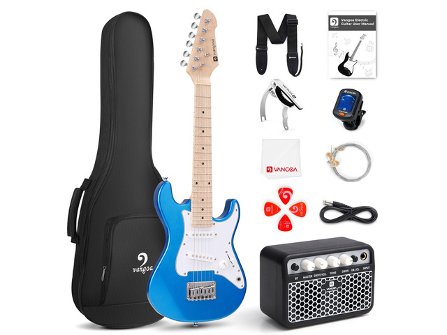 Kids Electric Guitar 30 Inch Electric Guitar for Beginner Kit for Young Players with Amp, Bag, Strap, Extra Strings, Capo, Tuner, Picks, Cable (Blue)