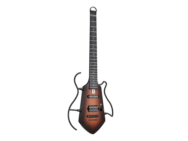 Mini Travel Electric Guitar, Small Lightweight Headless Guitar for Practice, Portable Compact Solid Body Easy Assemble Stands with Gig Bag, Sunburst