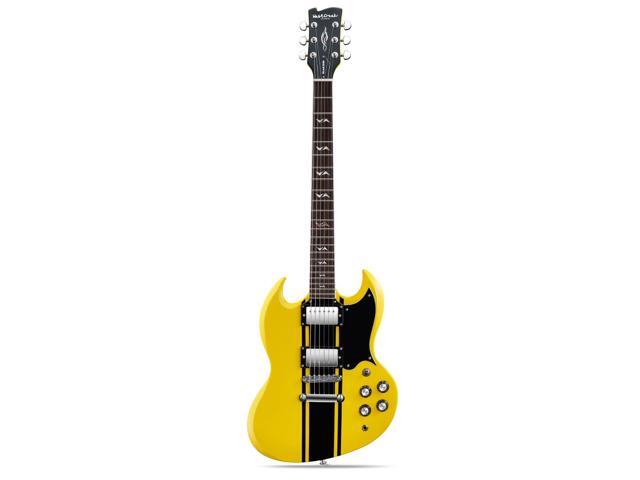 WestCreek RACER Solid Body Electric Guitar Double Cut guitar, Rounded End Frets, Bone nut, Rosewood Fingerboard, Mahogany Body (Bumble-B)
