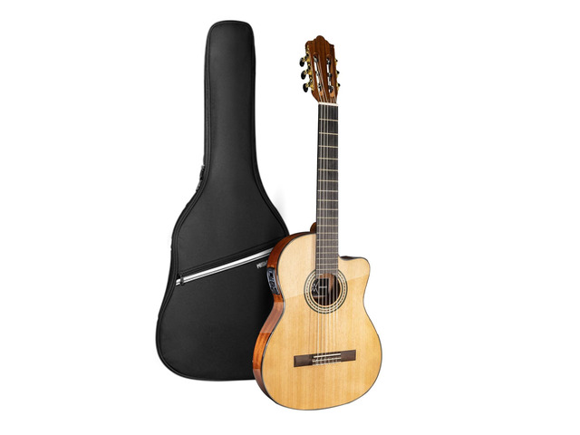Thin Body Acoustic Electric Classical Nylon Guitar Beginner Adult Spruce top, Sapele back and sides, thin body with 2-band EQ and tuner for...
