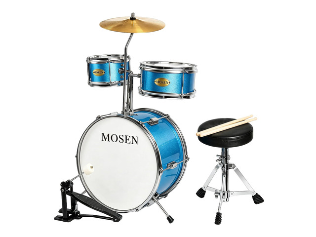 MOSEN 3-Piece 14' Beginner Drum Set, with Throne, Cymbal, pedal & Sticks Bass & Tom & Snare, Adjustable Stool, Sturdy, for Young Learners, Home...