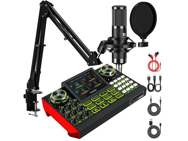 Podcast Equipment Bundle with Audio Mixer for Live Streaming and Singing, Podcast Microphone, Live Sound Card with Voice Changer and Noise...
