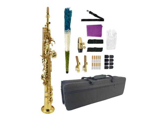 Bb Straight Soprano SaxophoneGold Lacquer Finish, Ergonomic Design with Case, Mouthpiece, Neck Strap & Accessories, Ideal for Beginners & Advanced...