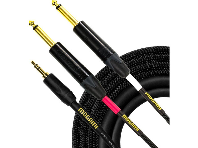 GOLD 3.5-2TS-03 Stereo Audio Adapter Cable, 3.5mm TRS to Dual 1/4' TS Male Plug Connectors, Gold Contact, Straight to Straight, 3 Foot Length