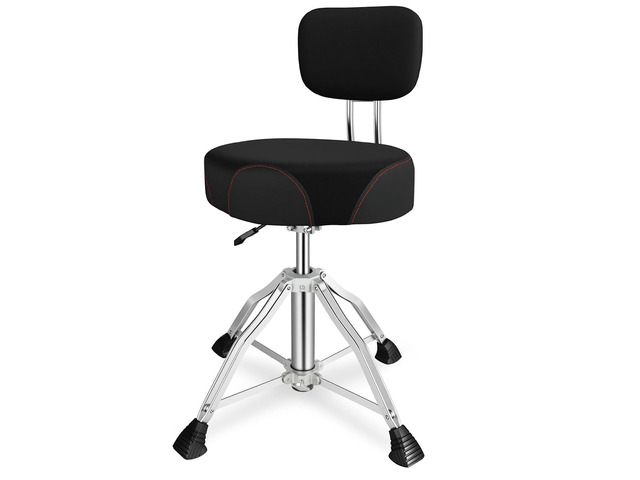 Drum Throne with Backrest, 4-Leg Airlift Height Adjustable Drum Stool, Motorcycle-Style Heavy Duty Saddle Drum Seat with Thickened Cushion for...