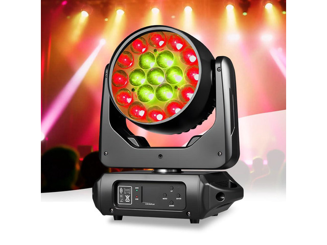 19x15W Moving Head Stage Light,RGBW 4-in-1 LED Zoom Beam Wash Strobe Effect,DMX Sound Activated,540° Pan 270° Tilt,Professional DJ Lighting for...