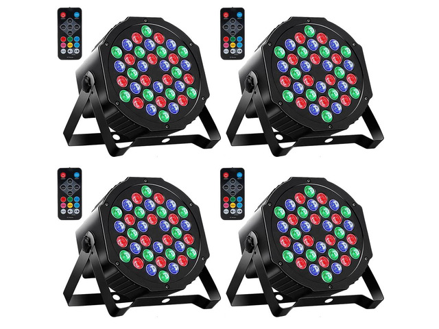 Par Lights 4 Pack, RGB 36 LED Stage Light Sound Activated DMX Control, 7 Modes Uplighting with Remote Control Stage Lighting, DJ Party Light for...