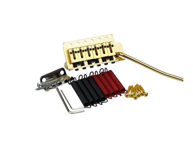 Guitar Tremolo Bridge with Brass Roller Saddle String Space 10.5mm & Brass Block & Spring and Claw, Pop-In Vibrato Bar, Complete Install Kit for...