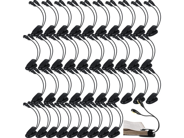 40 Pcs Music Stand Light Bulk Clip on LED Book Lights USB and AAA Battery Operated Brightness Dual Arm Clip Lamp Rechargeable for Eye Protection...