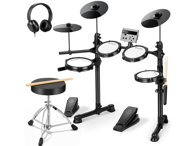 Electric Drum Set with Quiet Mesh Pads Portable for Adults Beginners Electronic Drum Kit with 150 Sounds 15 Kits 2 Pedals Throne Headphones...