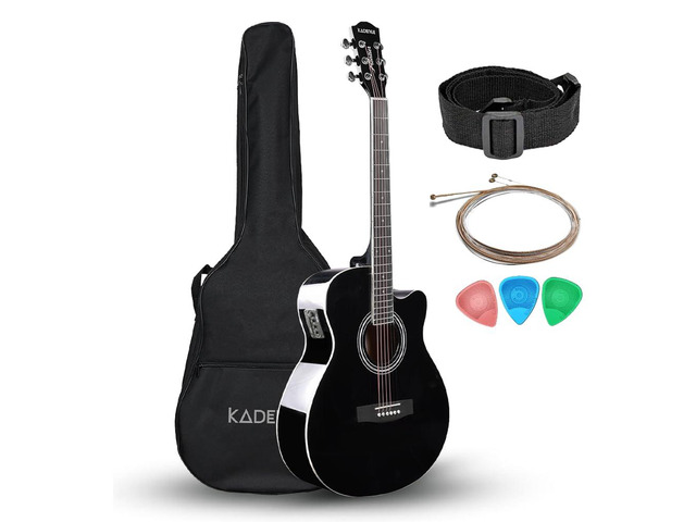 FNTR-BLKEQ Frontier 40' Electro Acoustic Guitar Grand Auditorium Cutaway Built-in Pickup + 3 Band EQ Comes with Bag, Strap, Strings & Picks ...