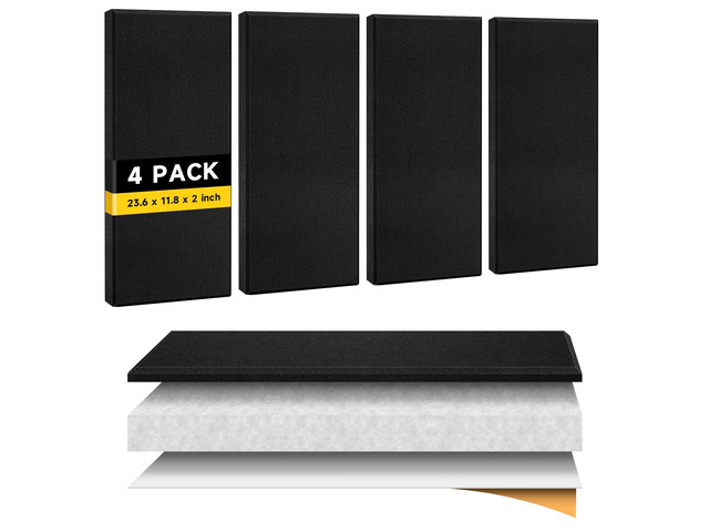 4 PCS 2' Thick Acoustic Panels, 23.6' x 11.8', Fiberglass Sound Absorbing Panels, Fabric Wrapped Soundproof Wall Panels, Noise Dampening for...