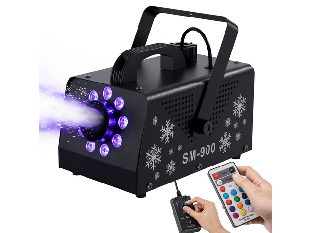900W High Output Snow Machine with 9 LED Lights & Remote Indoor/Outdoor Artificial Snow Maker for Christmas, Parties, Parades Heavy Duty...