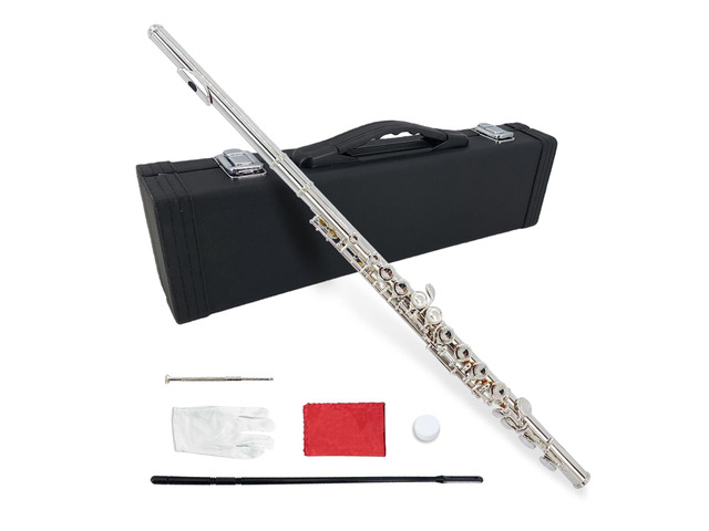 16 Key Closed Hole C Flute for Beginner Adults Silver Plated Nickel Flute with Carrying Case, Cleaning Kit, Tuning Rod, Gloves Lightweight,...