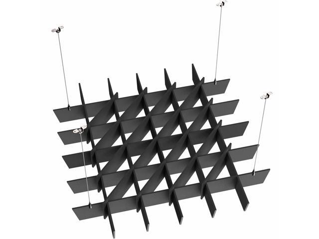 Acoustic Dual Layer 45 x 45 inch Ceiling Waffle Panel, Hanging Sound Absorber, Modern Noise Reduction Chandelier, Black, PP-CW02B