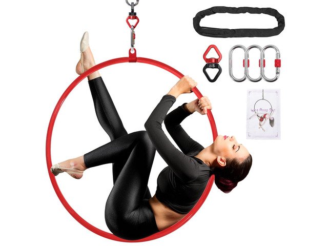Professional Premium Red Aerial Hoop Kit, Single-Point Ring Professional Aerial Ring Set, 2-Ton Safety System, Glossy Finish, Tape Not Included