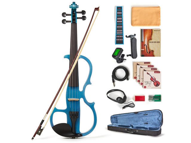 Cobalt Blue Silent Electric Violin 4/4 Full Size, Acoustic-Electric Violin for Beginners & Students, Quiet Practice with Headphones, High-Fidelity...