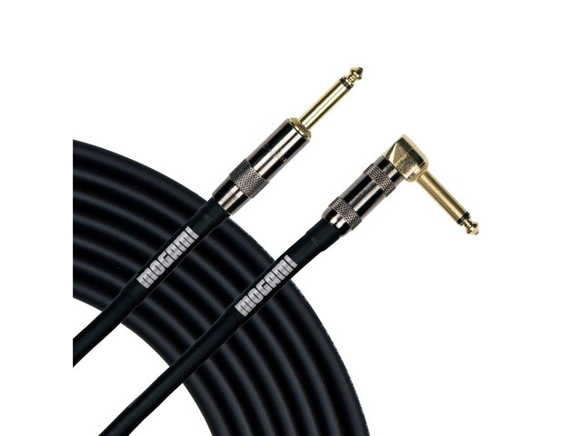Platinum GUITAR-03R Instrument Cable, 1/4' TS Male Plugs, Gold Contacts, Right Angle and Straight Connectors, 3 Foot