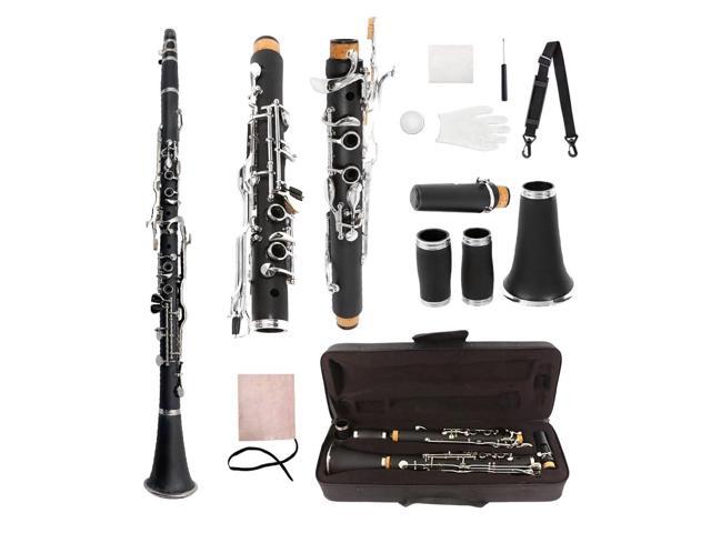 Professional Ebonite Clarinete G Key Clarinet for Beginner Students with 2 Barrels Hard Case Cleaning Kit Mouthpice Cork Grease Gloves