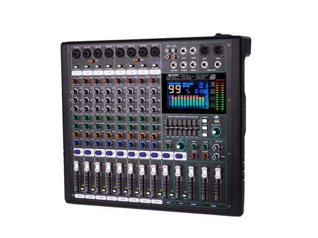 GF8 8 Channel Audio Mixer With Bluetooth Playback DJ Console Large LCD Color Screen, 7 Band EQ, 99 Sound Effects, Independent Mute Control, for...