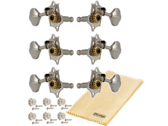 Grover V97N STA-TITE 14:1 Open Gear Guitar Tuners Vintage Style Nickel Tuning Machines 3+3 with Butter Bean Button For Solid (Vertical) Headstock...