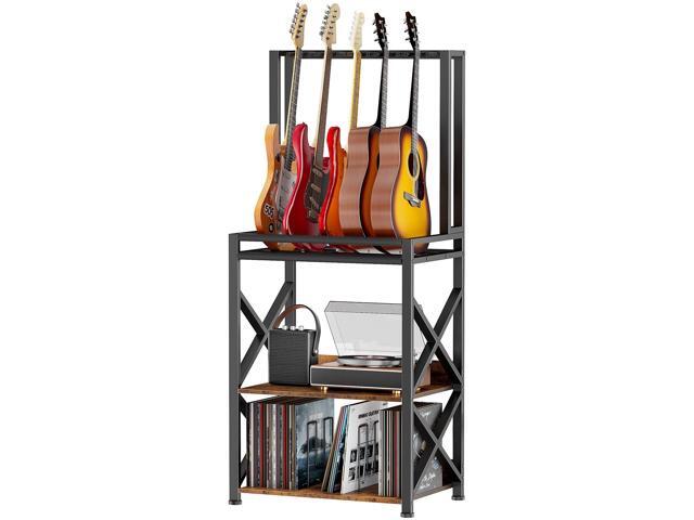 3-Tier Multi Guitar Stand with Vinyl Record Player Storage Rack Fits Acoustic Electric Guitar Basses Mandolins, Turntable Amp Organizer, Music...