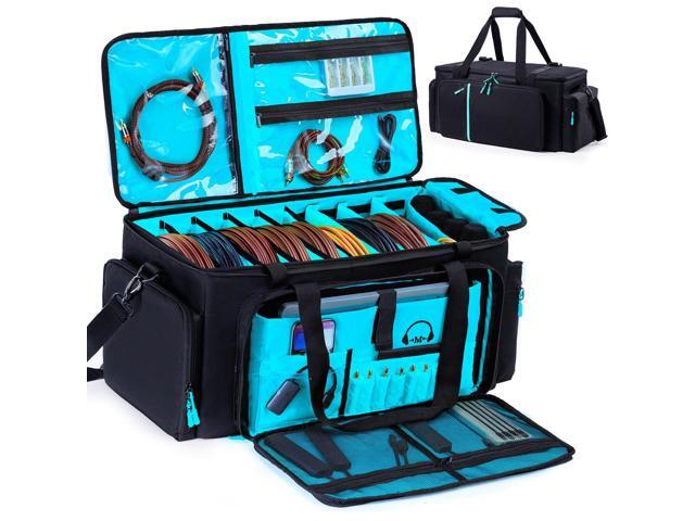 DJ Cable Bag, Large DJ Equipment Bag with 5 Cable Slots & 3 Removable Dividers, DJ Gig Bag with Laptop Compartment, Microphone &Accessory Pockets...