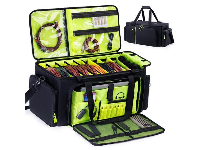 DJ Cable Bag, Large DJ Equipment Bag with 5 Cable Slots & 3 Removable Dividers, DJ Gig Bag with Laptop Compartment, Microphone &Accessory Pockets...