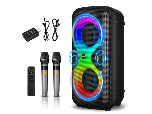 Karaoke Machine for Adults Portable Blue Tooth Party Speaker with 2 Wireless Microphones, 300W Peak PA System Deep Bass with LED Disco Lights for...