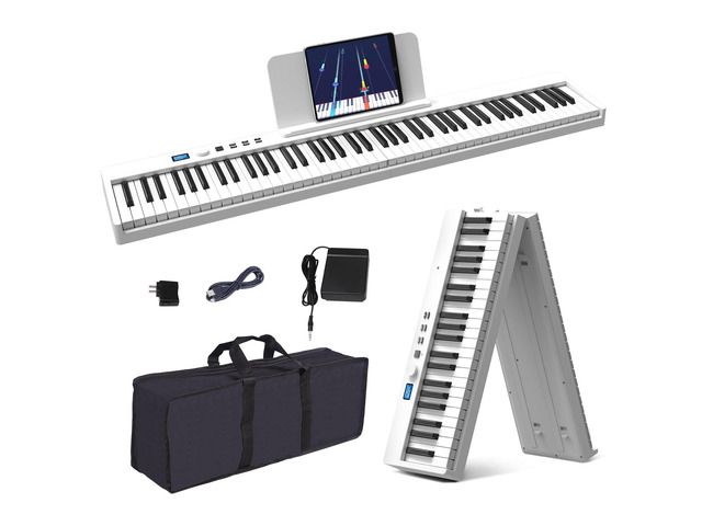 Folding Piano Keyboard, 88 Key Full Size Semi Weighted Foldable Keyboard Piano, Portable Bluetooth Electric Piano with Sheet Music Stand, Sustain...