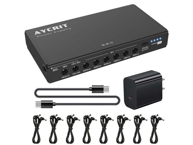 [New Version] Guitar Pedal Power Supply, Rechargeable 12800mAh 9 Outputs 9V2A/12V1.5A/18V450mA and 5V3A Type-C Port for iPhone ipad (MUSTAN-02)