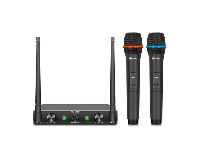 Audio AU200 Pro UHF 2 Channel Wireless Microphone System with Cordless Handheld Lavalier Headset Mics, Metal Receiver, for Karaoke Church Party (2...
